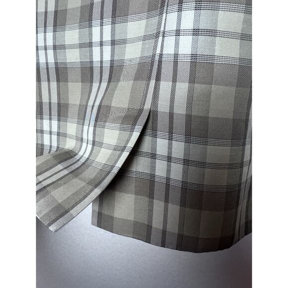 Talbots Women's Blazer Plaid Tan White Green Satin Size 8 3/4 Sleeve Cottagecore - Picture 9 of 10